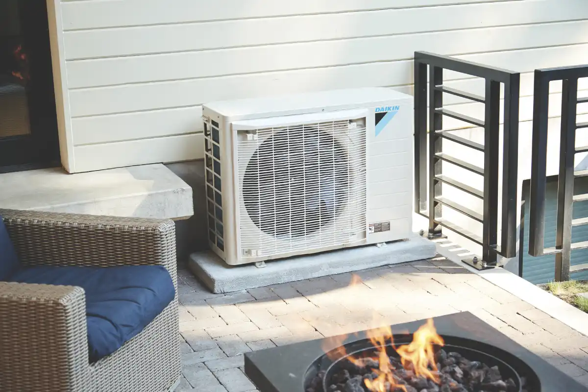 Daikin Mini Split outside by fireplace